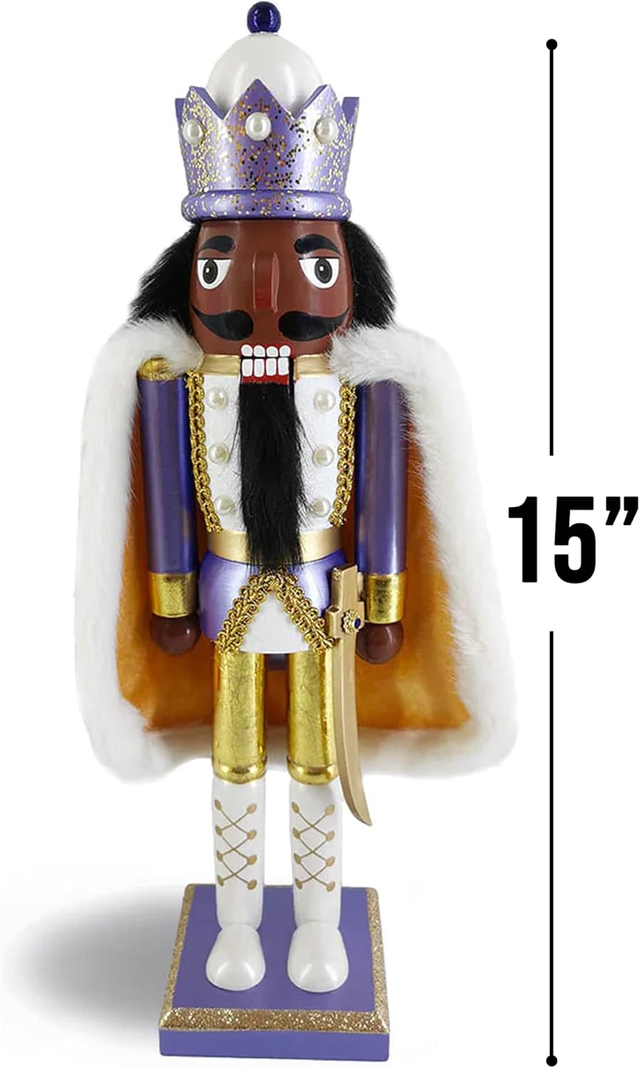 Nutcracker Ballet Gifts, Nutcracker Christmas Ornaments, Wooden Figure Decoration with Rose Gold Glitter Uniform for Holiday Home Decor, 15 Inch, African American Nutcracker King Style 1