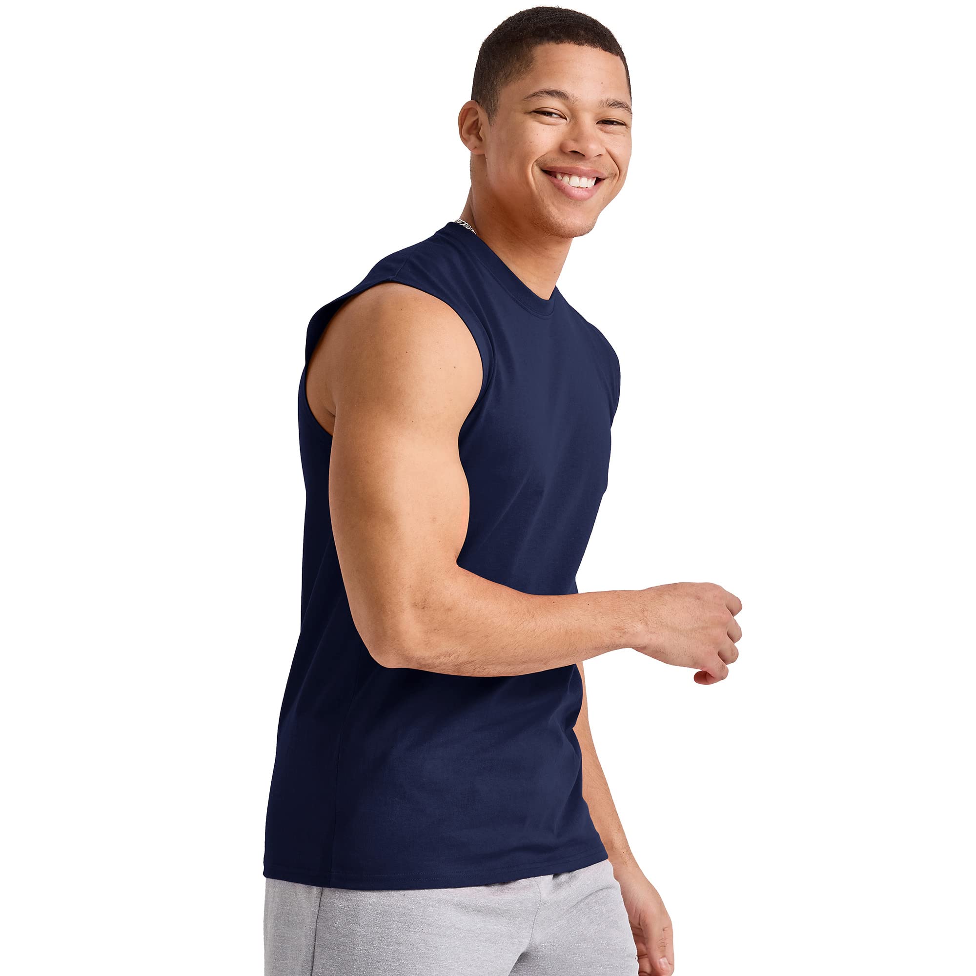 Hanes Męskie Essentials Midweight Muscle T-Shirt Pack, bawełniane koszulki bez rękawów, 3-pak, Sportowa granatowa, 3XL