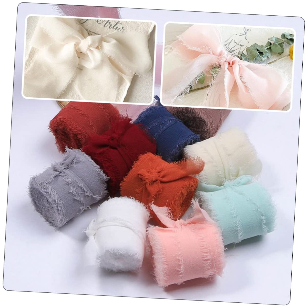 Veemoon 8rollen Multifunktionale Blumenbänder Chiffon Handreißbare Fransenbänder Für -projekte Hochzeitsdekoration Und Haarschmuck Yards Pro Breit
