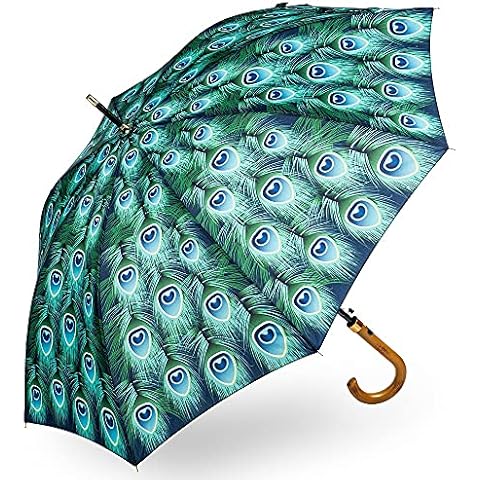 Peacock Automatic Women Umbrellas, Peacock Design Waterproof Rain Brolly | Large 105cm Auto Opening Umbrella | Ladies Fashion Brollies | Waterproof Umbrella for Women | Big Umbrellas for Women Cover