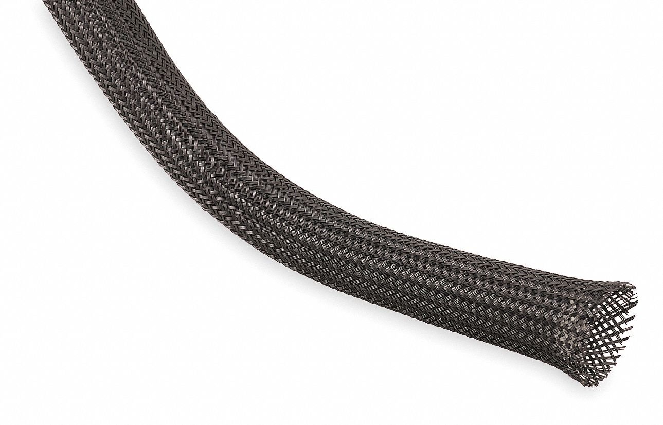 Braided Sleeving, 0.250 in, 100 Ft, Black