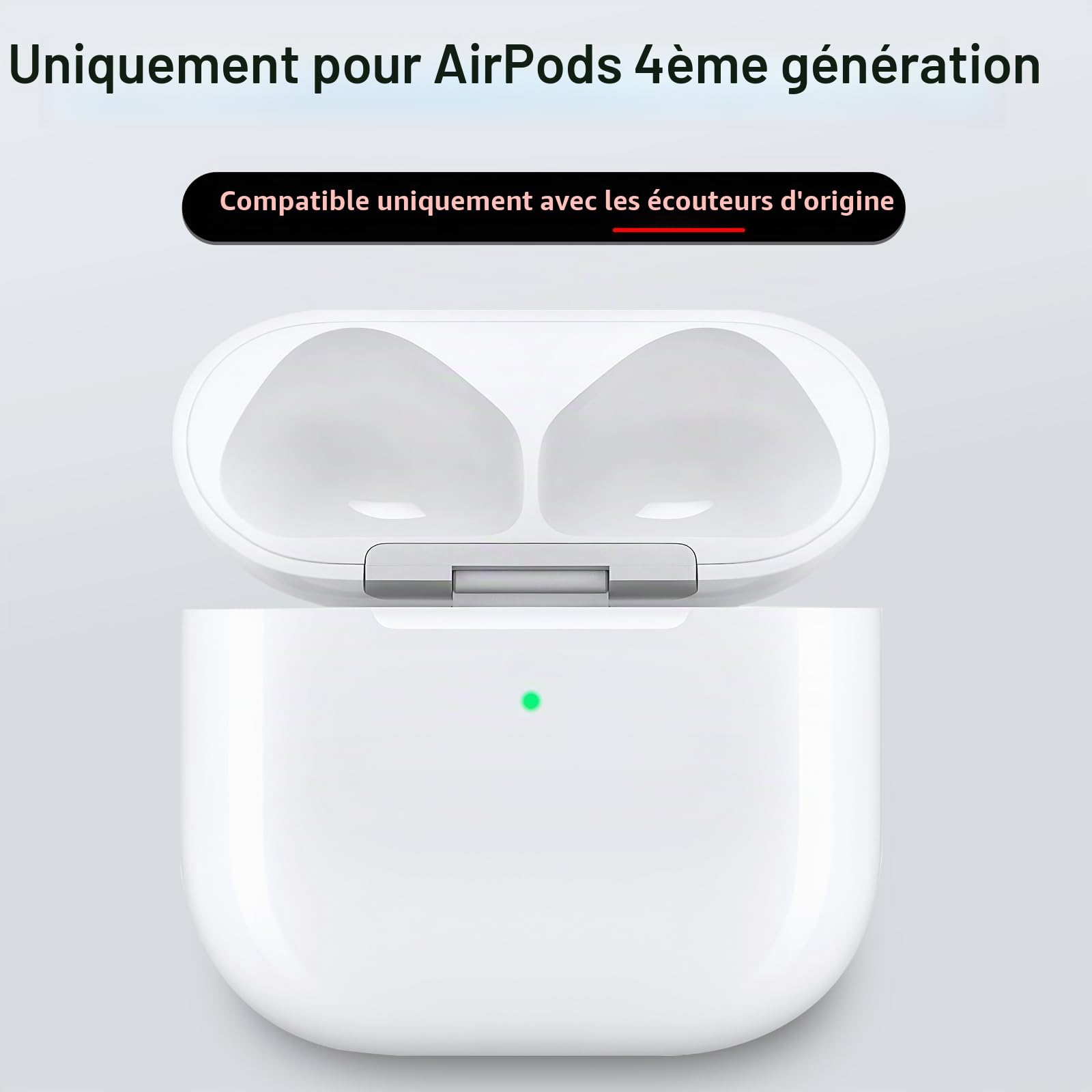 Boîtier de chargement sans fil compatible avec AirPods 4ème génération, batterie intégrée 620 mAh boîtier de charge de rechange avec détecteur de mouvement