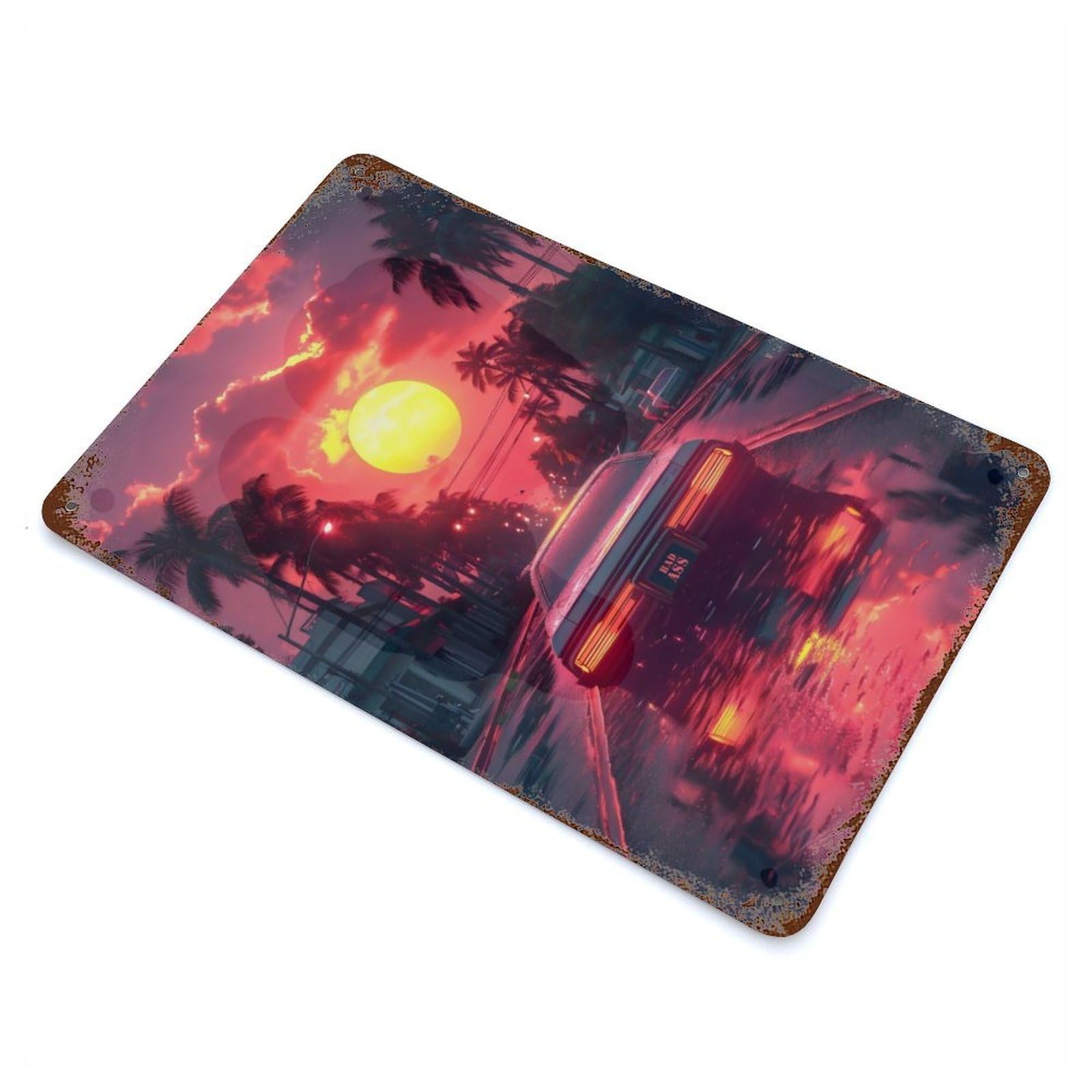 Distressed Metal Wall Sign Synthwave Poster 11.8"x7.9", Vintage Wall Decor for Cafe, Home Bar And Lounge Decor