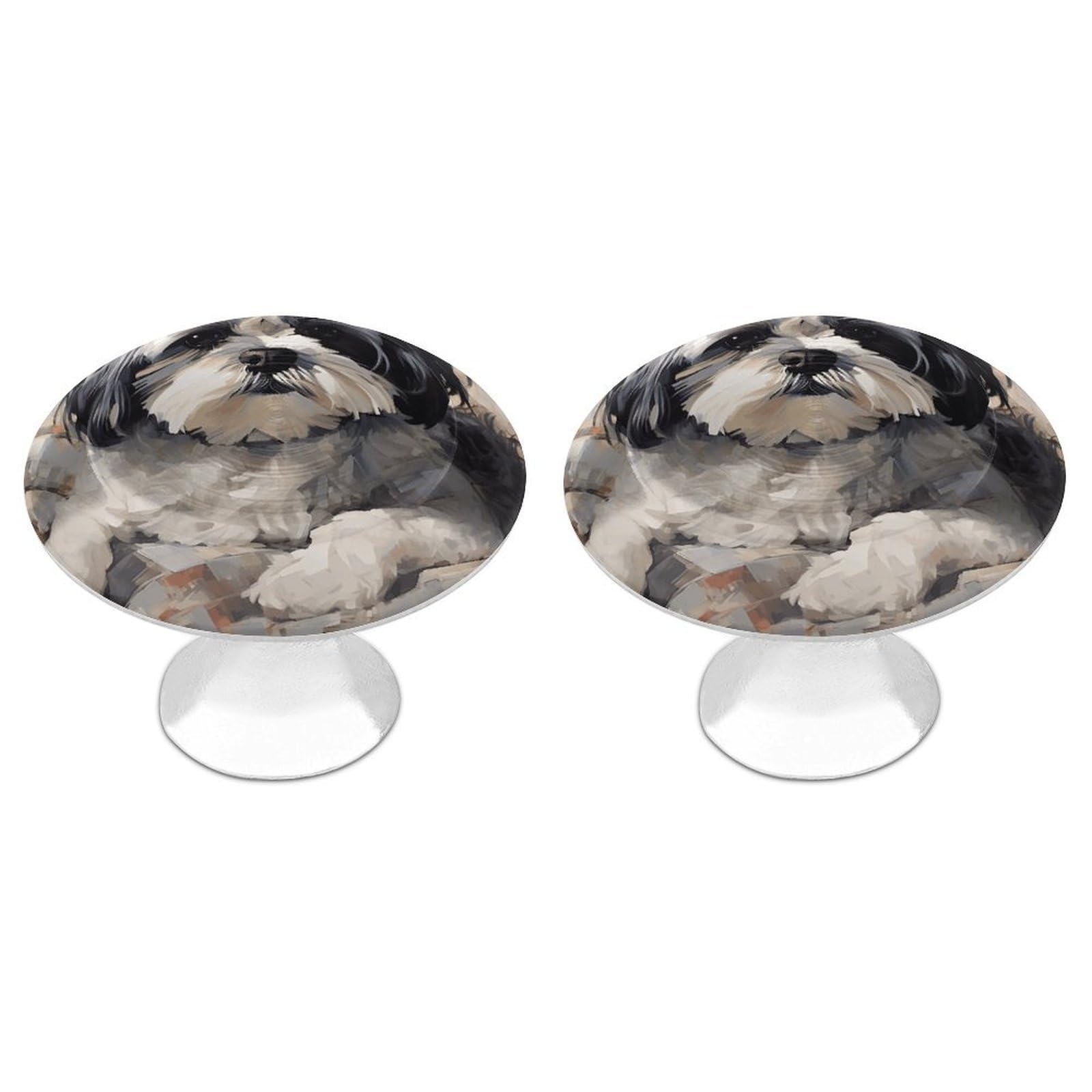 FekiLoot Shih Tzu Cabinet Knobs Simple Drawer Handles Aluminum Alloy Kitchen Pulls Round Cabinet Door Knobs with Screw Door Hardware for Dresser Cabinets 2 Pack