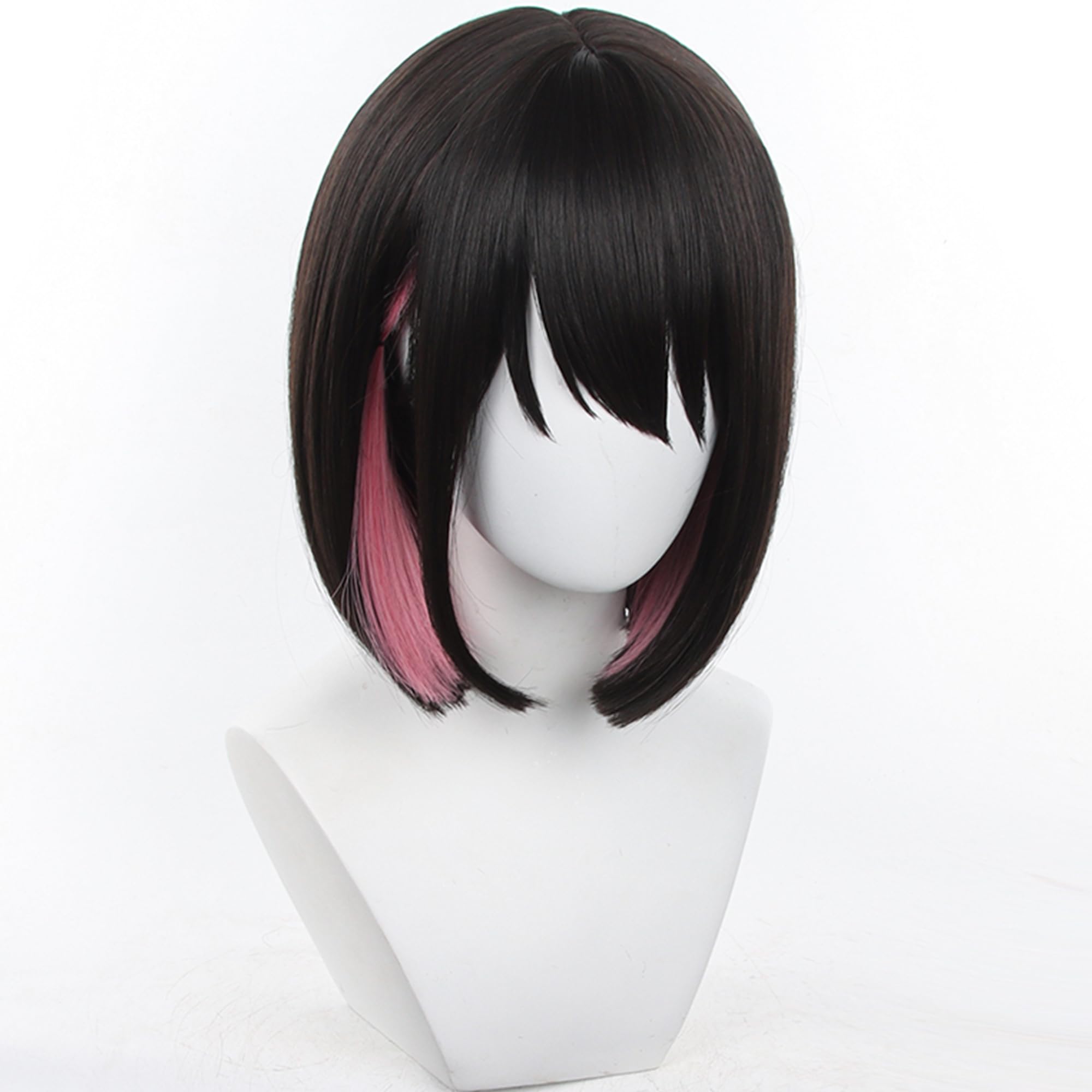 Black Mixed Pink Bob Short Cosplay Wig with Straight Heat Resistant Synthetic Costume Hair for Women Men Halloween Cos Anime Party Replacement Wigs - Image 2