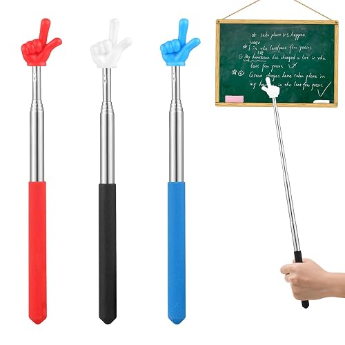Lonxio 3 Pcs Pointer Finger Stick, Multipurpose Teacher Pointer Stick, Extendable Classroom Pointer and Finger Pointer Stick for School Presentations & Interactive Learning (Red Black Blue)