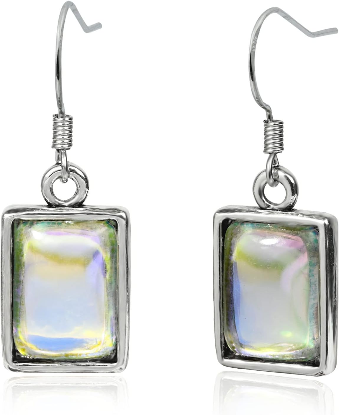 Desnuage Moonstone Dangle Earrings: Hypoallergenic Sterling Silver Rectangle Gemstone Drops, Handmade Trendy Fashion for Women