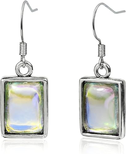 Moonstone Dangle Earrings Silver Rectangle Gemstone Drop Hypoallergenic Handmade Earrings for Women Trendy Fashion