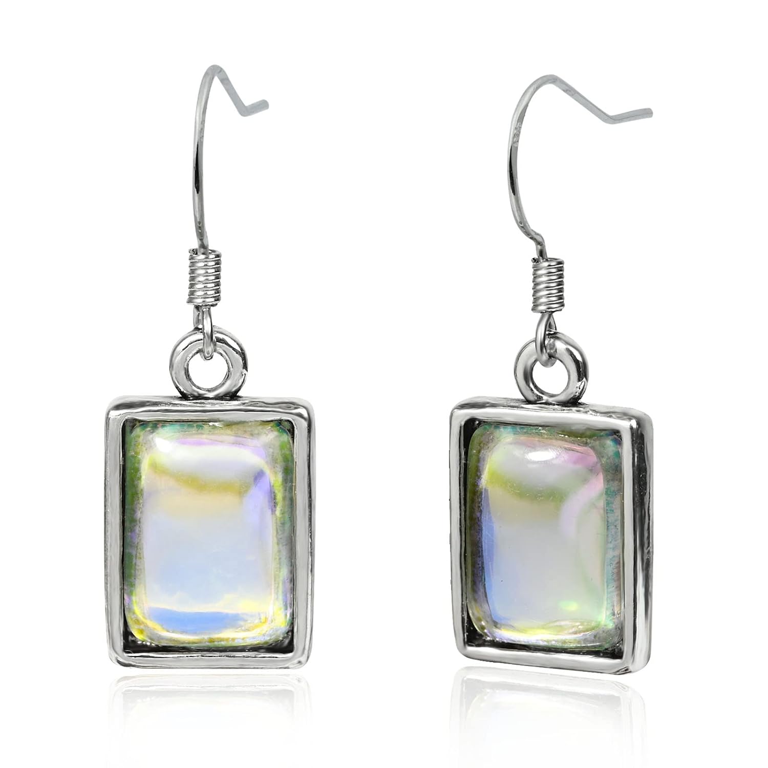 Moonstone Dangle Earrings Silver Rectangle Gemstone Drop Hypoallergenic Handmade Earrings for Women Trendy Fashion