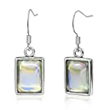 Moonstone Dangle Earrings Silver Rectangle Gemstone Drop Hypoallergenic Handmade Earrings for Women Trendy Fashion