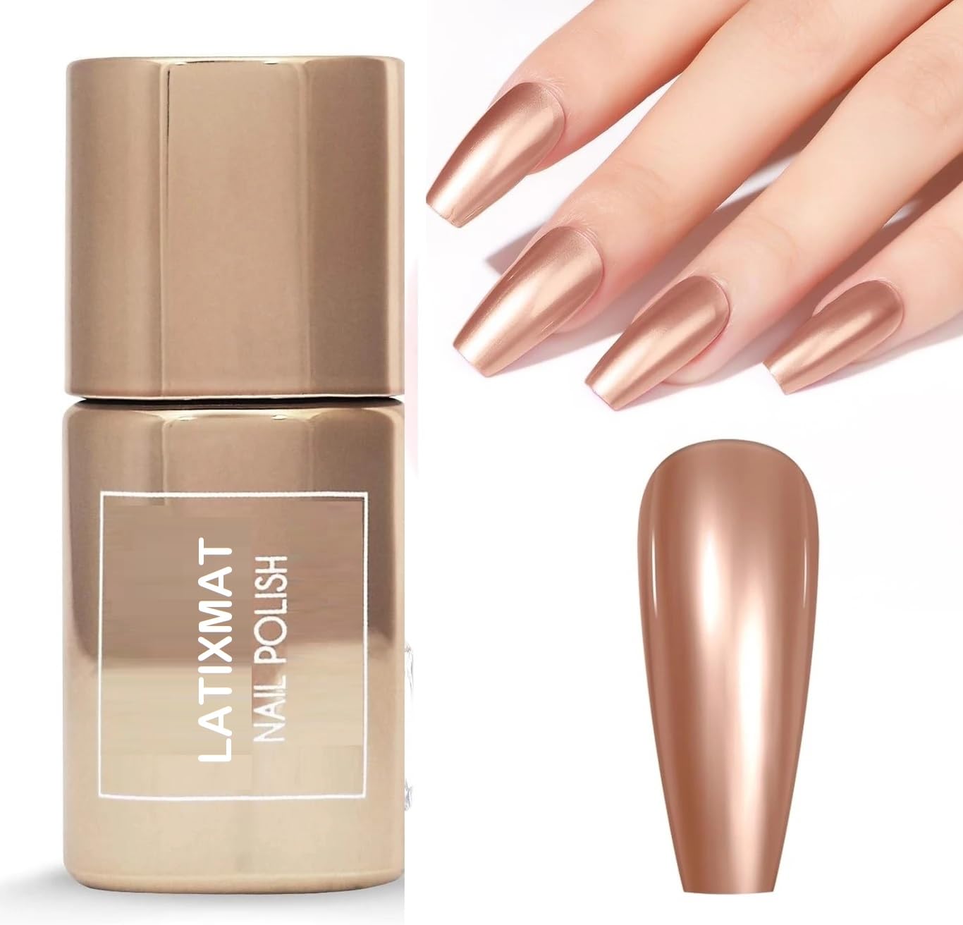 Metallic Nail Polish Rose Gold Chrome Finish | Quick-Drying Formula, Long-Lasting Wear, Mirror Chrome Effect, Professional Finish, Rich Colour Payoff-image-18