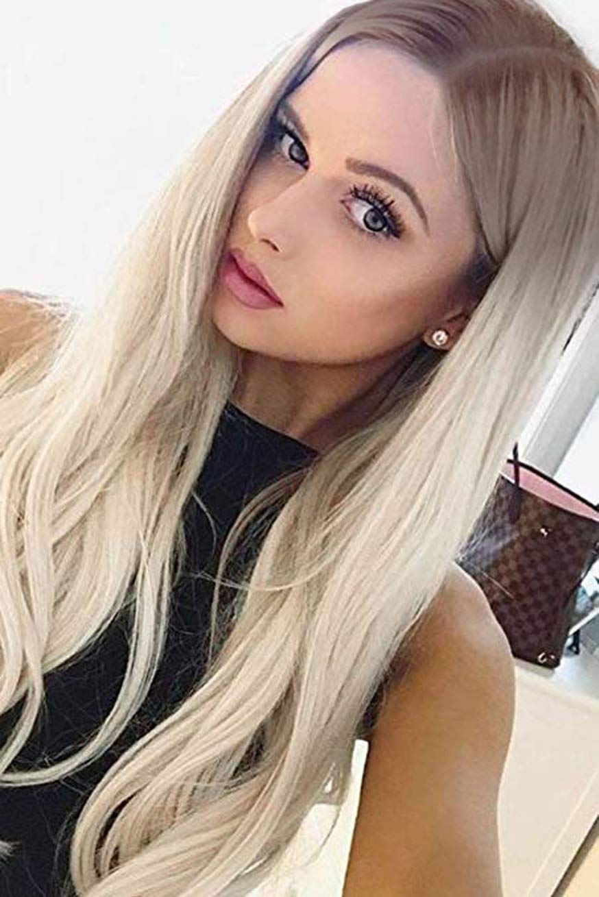 Vebonnie Silver Blonde Lace Front Wigs With Brown Roots Realistic