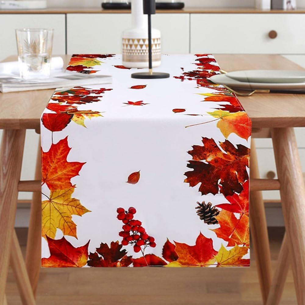 EOBTAIN Chemin De Table D'automne En Toile De Jute Rustique Avec Motif à Carreaux Oranges - Décoration De Table Pour Intérieur Ou Extérieur - 33 X 183 Cm
