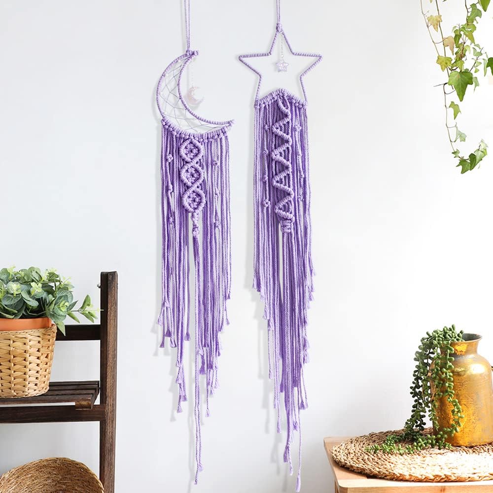 Star Moon Dreamcatcher 2pcs, Teen Girl Room Decor,Macrame Wall Hanging for Baby Girl,Boho Dream Catcher,4~15 Year Old Girl Gift, Christmas Decorations for Baby/Son/Teens/mom/Women/Grandma/Daughter