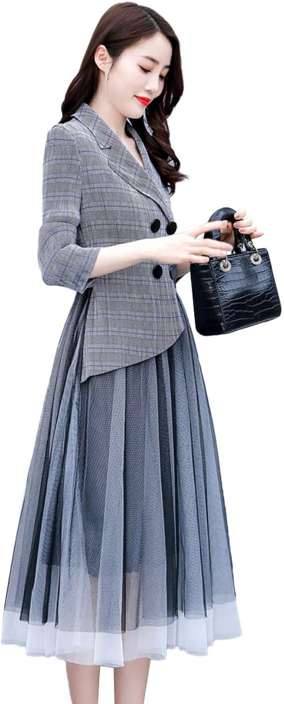 Amazon Co Jp Jpバレンタインデー ワンピース レディース フォーマル テーラードジャケット チュールスカート フェイクレイヤード 可愛い アシンメトリー裾 ロングドレス プリーツスカート おしゃれ Ol 通勤 デート 普段着 春 夏 秋 服 ファッション小物