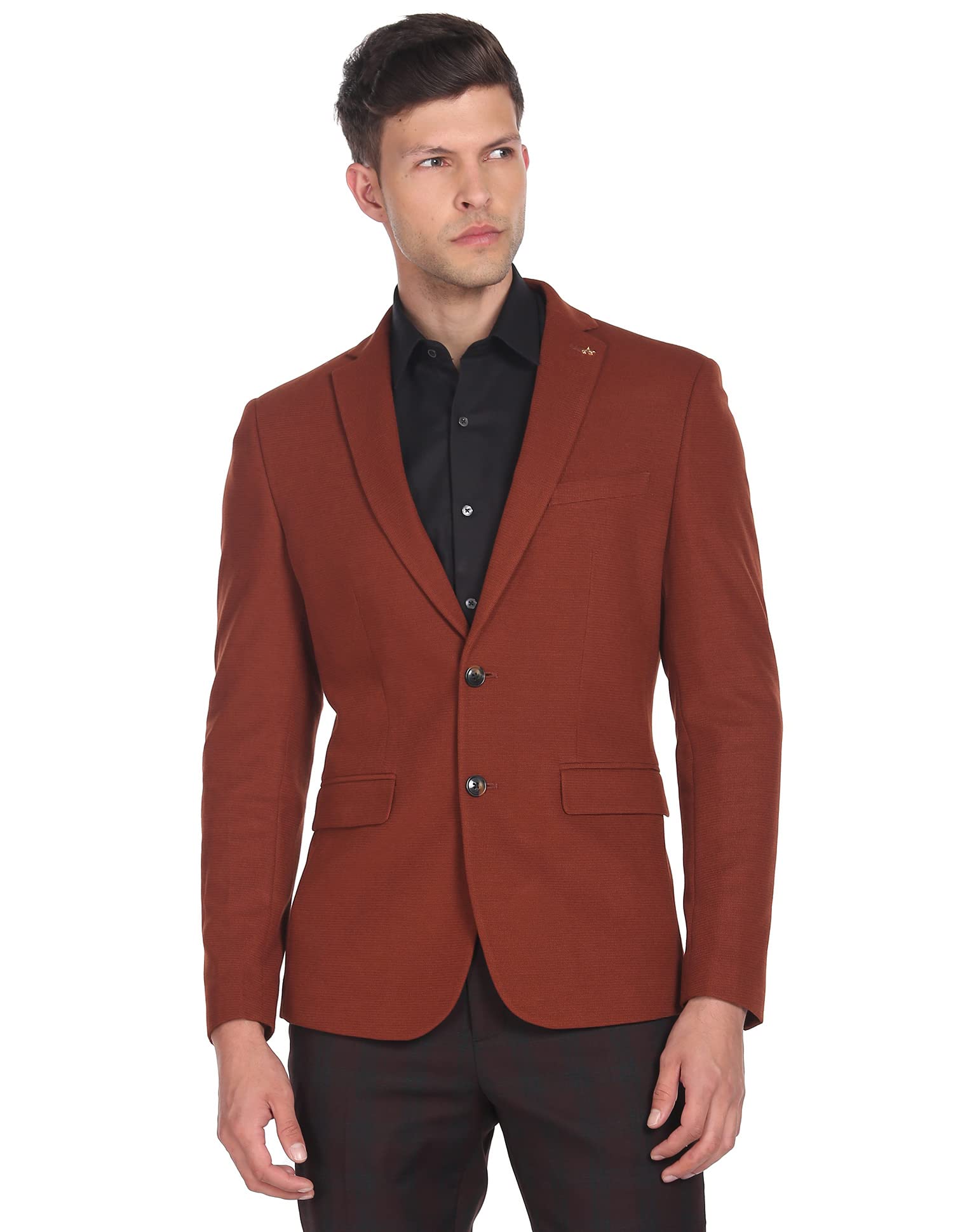 arrow Zero Calorie Slim Fit Pattern Knit Blazer Rust-picture-31