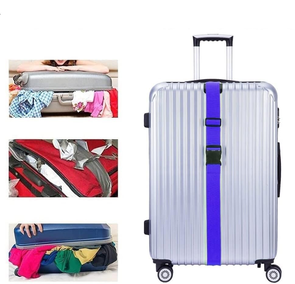 Image of Luggage Straps: Secure Your Belongings, Made Seat Belt Material Size 2 inch X6.5FT Color + 1 ADD A Baggage Belt(1 inchX20 inch Black) (Blue, 4 Pack)