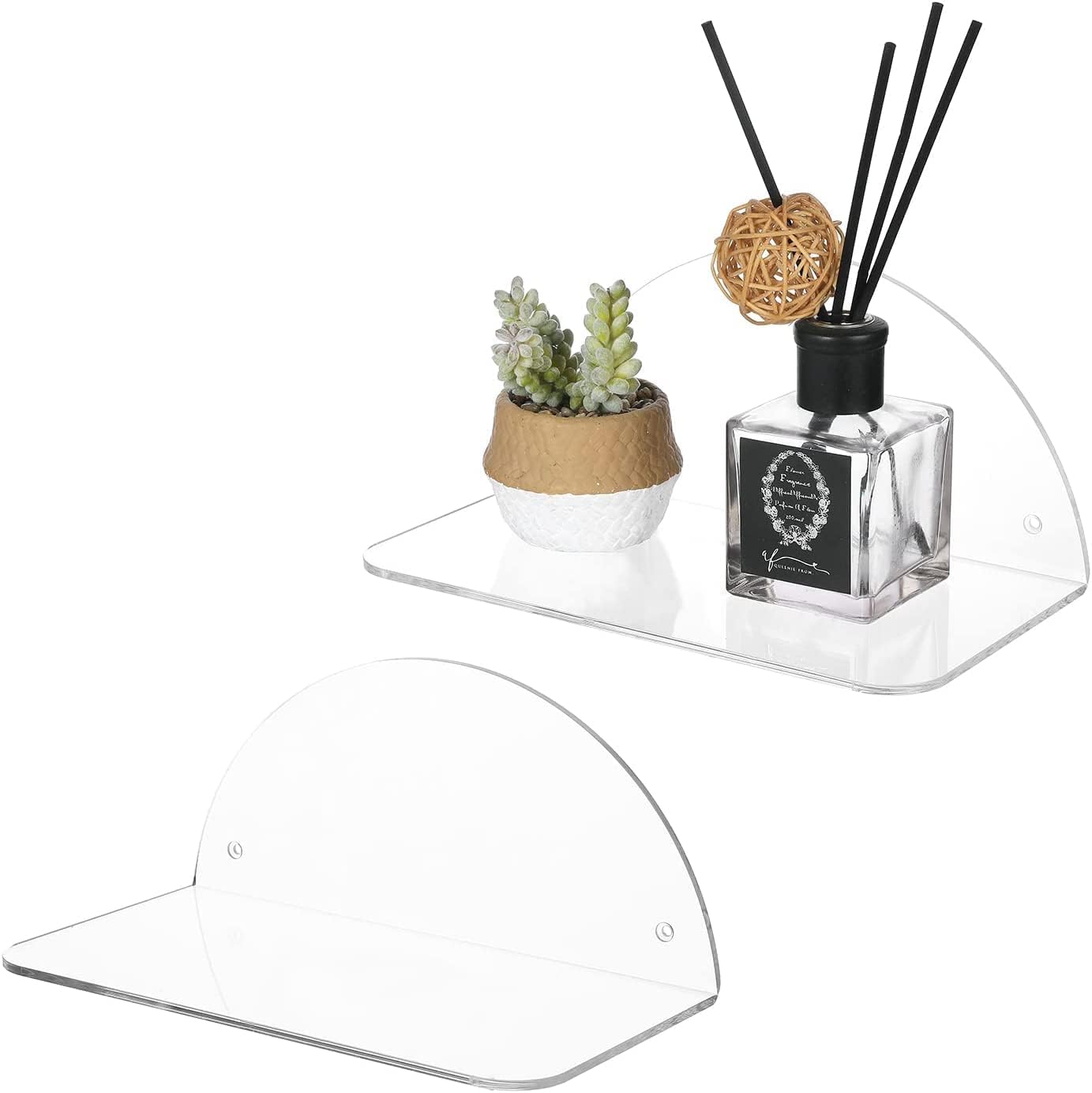 BIGIMALL 2 X Wall Mounted Clear Acrylic Floating Ledge Display Storage Shelves with Semi-Circle Mounting Frame, Pack of 2 Pcs Small 6X5X4 Inch (B0D5M94G41) Amazon Price History, Amazon Price Tracker