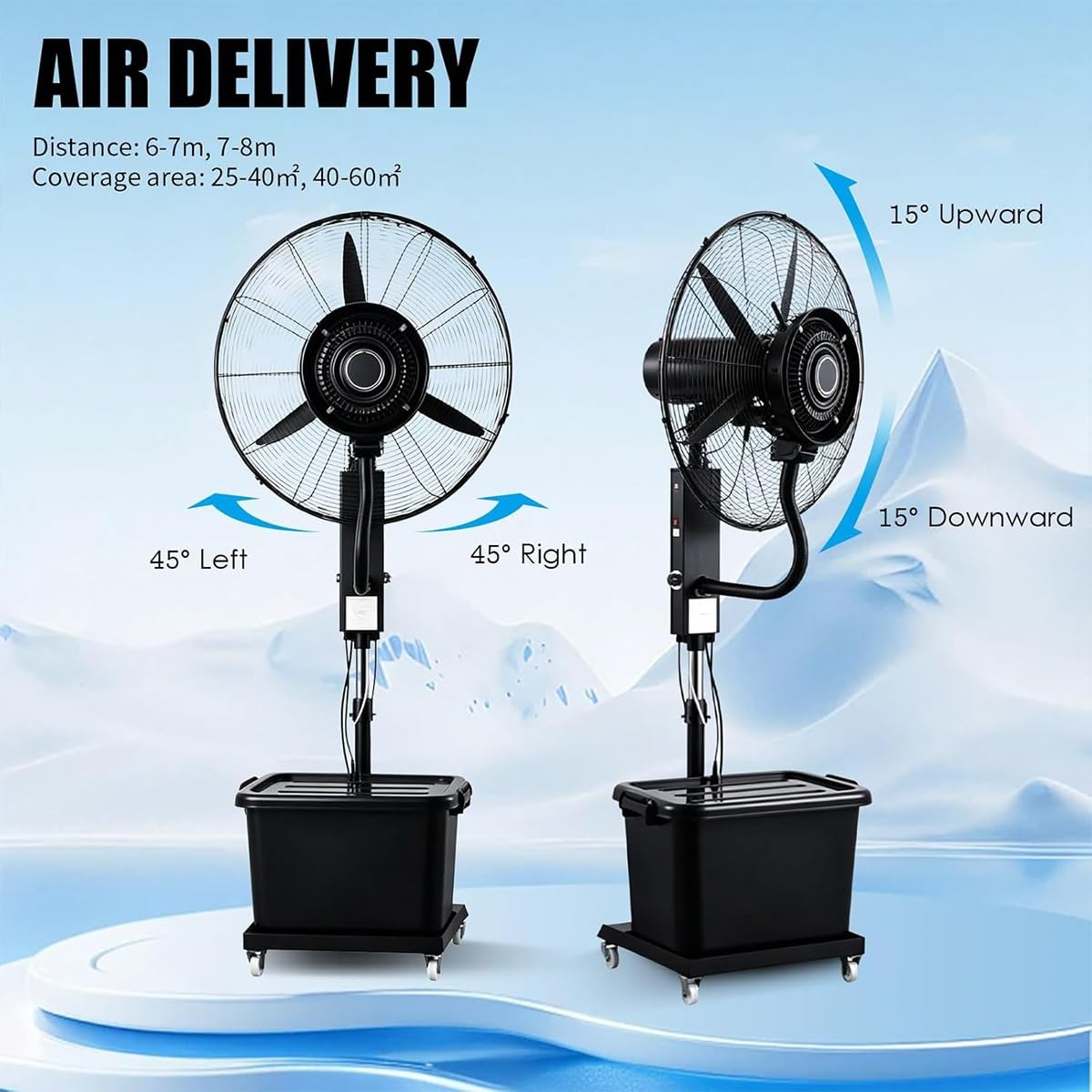 Ventilador de nebulización industrial - 3 velocidades ajustables, oscilación de 90°, 160-200 cm de altura, refrigeración exterior para patio, taller, invernadero