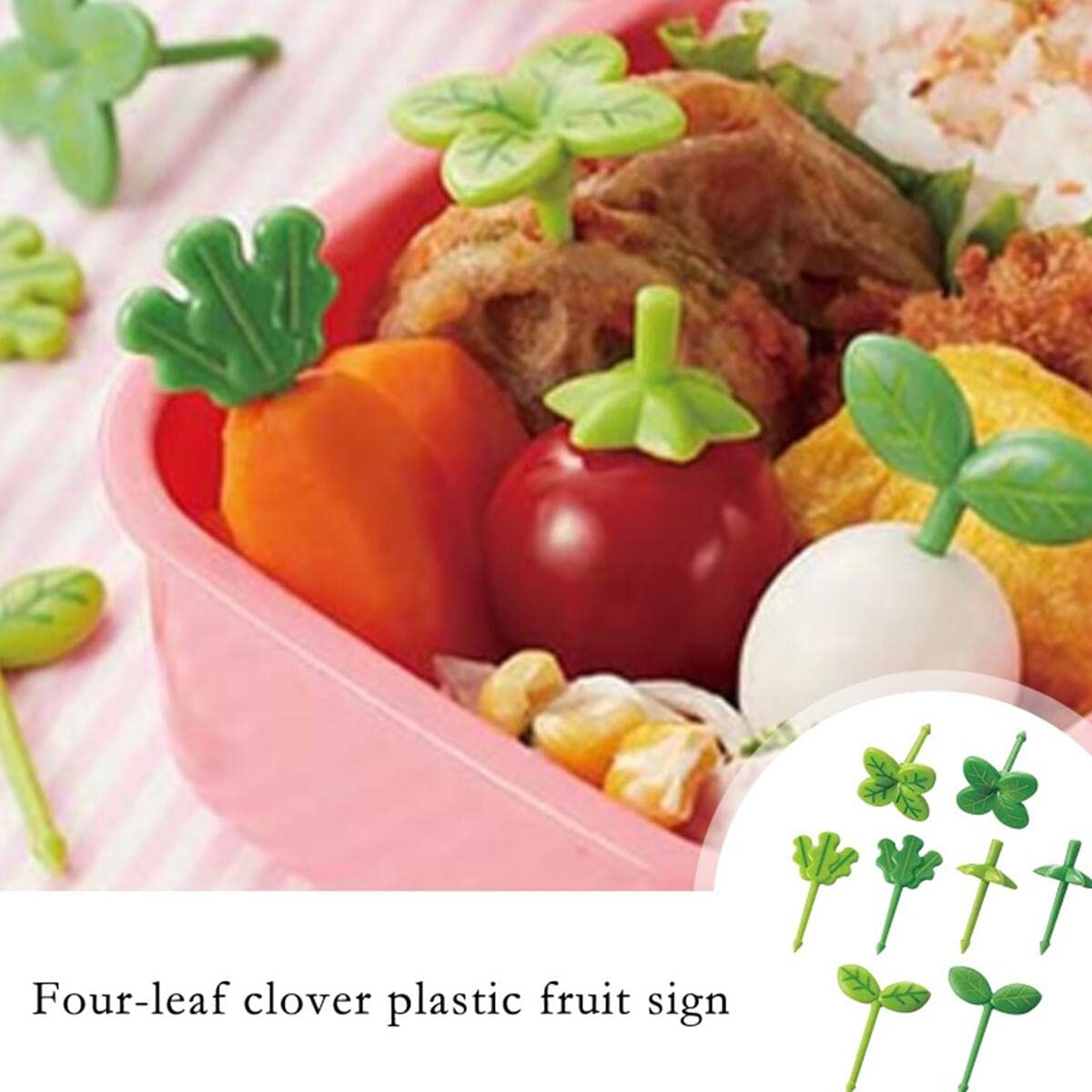 Abruga 28-Piece Reusable Food Picks Set - Cute Cactus & Clover Bento Forks For Kids Lunch, Snacks & Party Decor