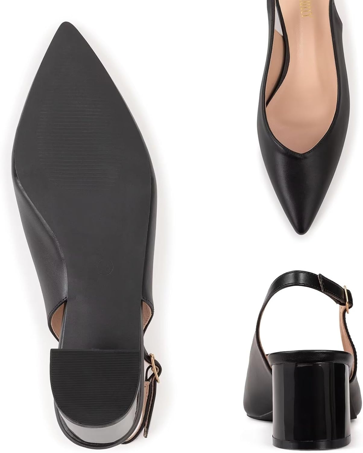 Frank Mully Women's Slingback Heels Pointed Toe Work Pumps Comfortable Chunky Pumps Closed Toe Stylish Dressy Shoes - Image 2