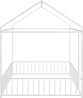 Vista 7 de Cama de metal de tamaño matrimonial con valla para niños, adolescentes, niñas, niños, cama de piso de casa, camas Montessori, se puede decorar marco