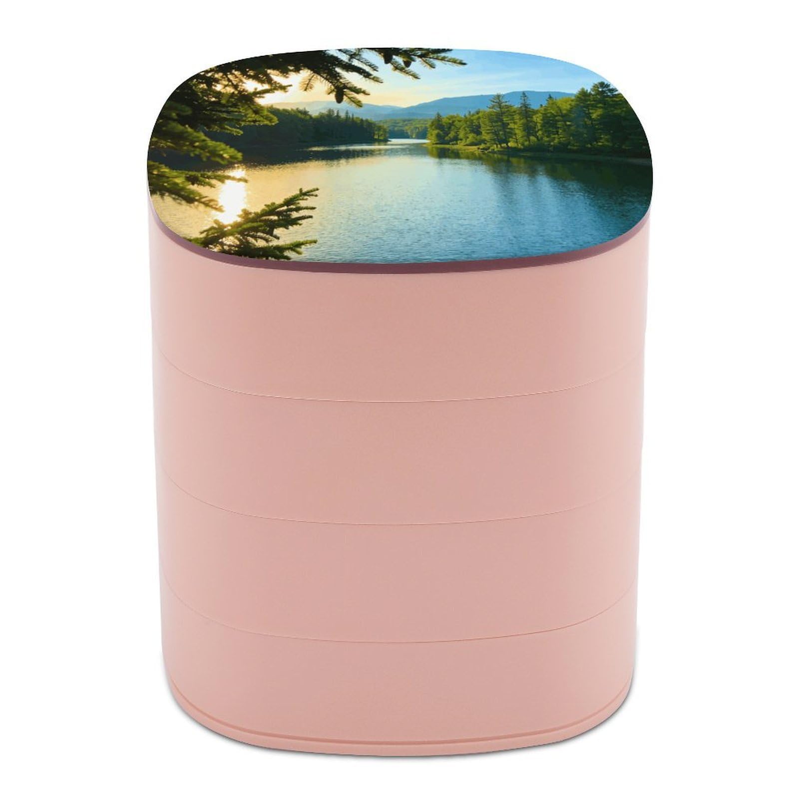 LZQPOEAS Natural Landscape Jewelry Box Women Jewelry Organizer Travel Jewelry Case Cute Necklace Ring Storage Organizer 4-Layer Rotating Jewelry Tray Case with Mirror for Bracelets
