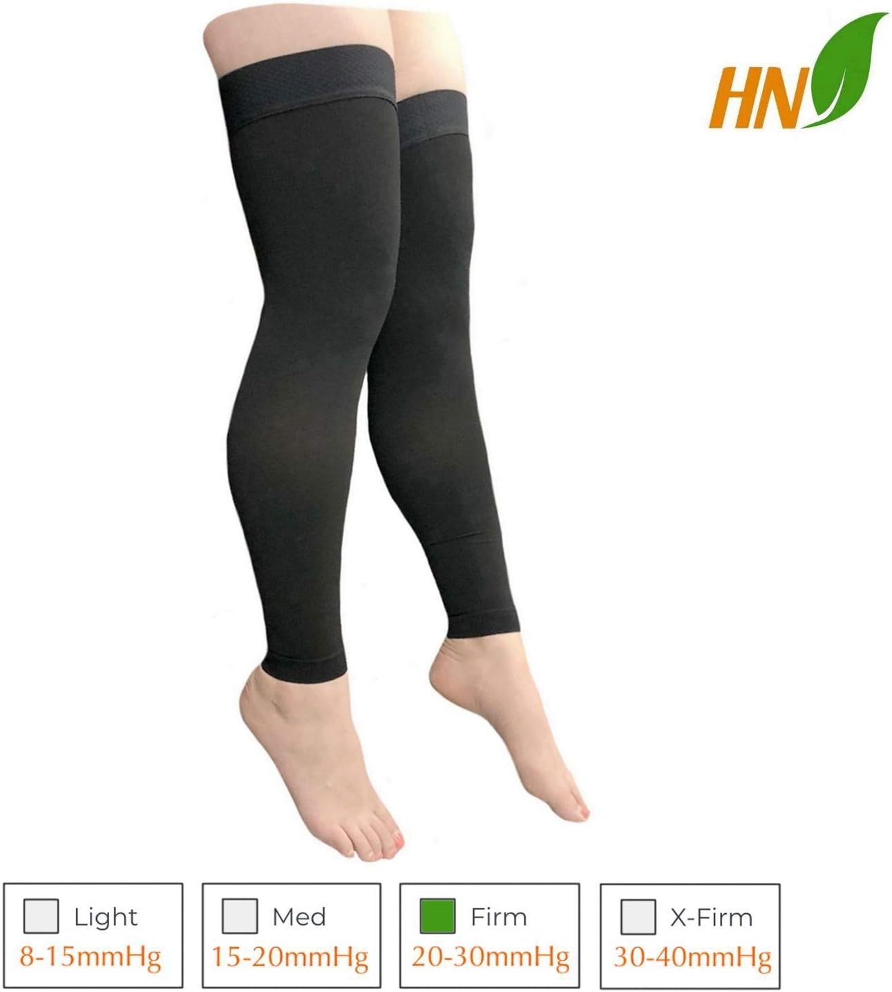 HealthyNees Thigh Length 20-30 mmHg Compression Swelling Wide Calf Leg Sleeve (Black, 4X-Large)