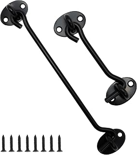 2PCS Hook and Eye Latch Barn Door Latch, Heavy Duty Solid Thicken Stainless Steel Gate Latch, Cabin Easy Lock Hooks and Eye Latch (100mm /4''+200mm/8'', Black)