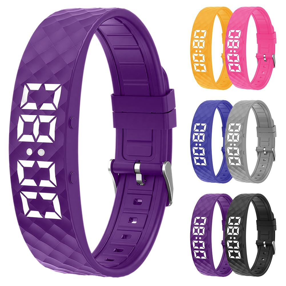 CEWROM Montre de rappel vibrante - Bracelet vibrant - Alarme vibrante silencieuse avec minuterie et 8 alarmes quotidiennes - Rappel de boisson pour personnes âgées - Réveil médicamenteux (violet)