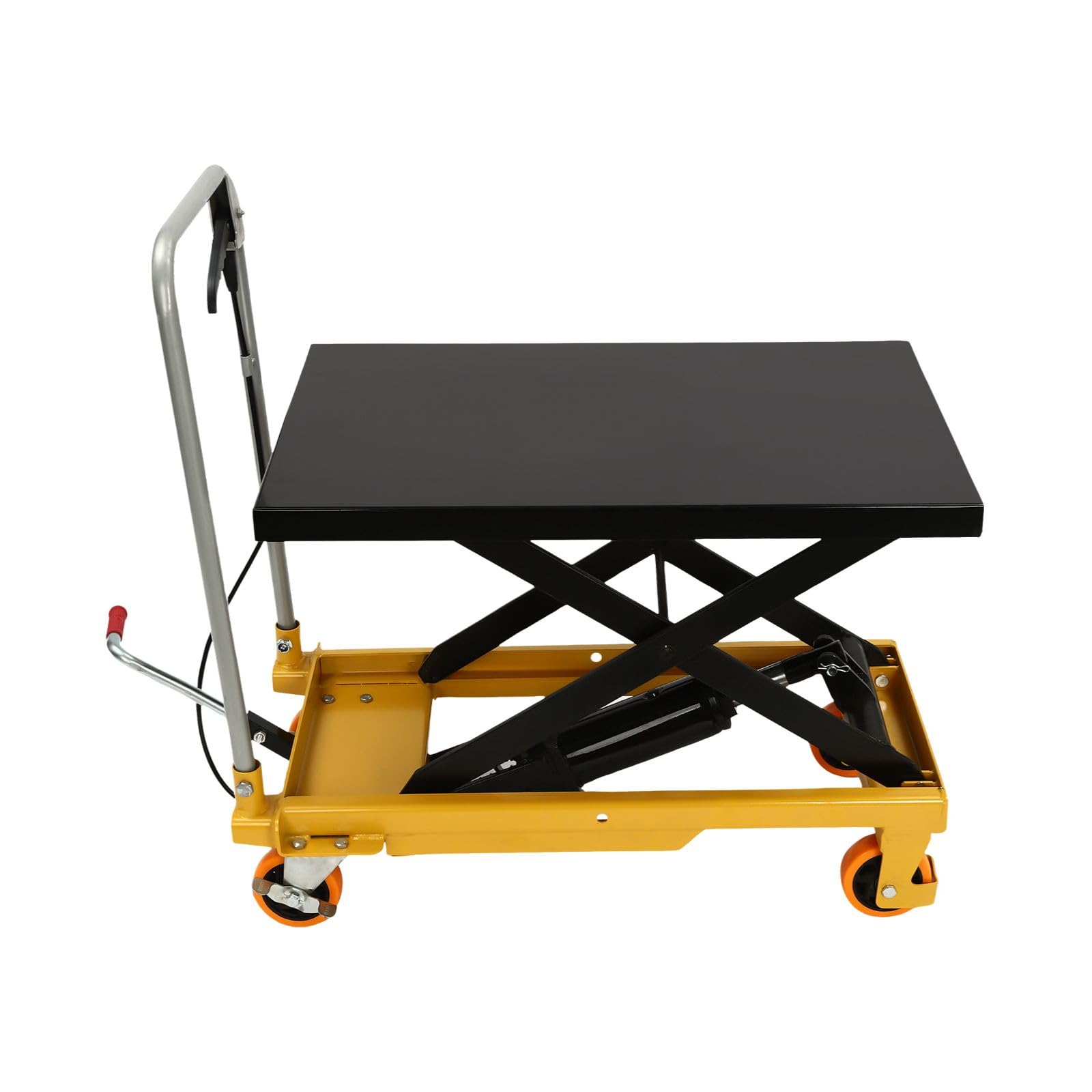 Hydraulic Scissor Lift Table Cart Single Scissor Lift Steel with 4Wheels Locking Material Handling and Transportation for Factories Warehouses Supermarkets Cold Stores Delivery 500Lbs Load Capacity