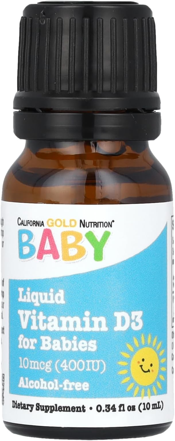 California Gold Nutrition Baby Vitamin D3 by - Liquid D3 Supplement for Babies, Vegetarian Friendly - Alcohol & Gluten Free, Non-GMO - 10 mcg (400 IU) - 0.34 fl oz (10 ml)