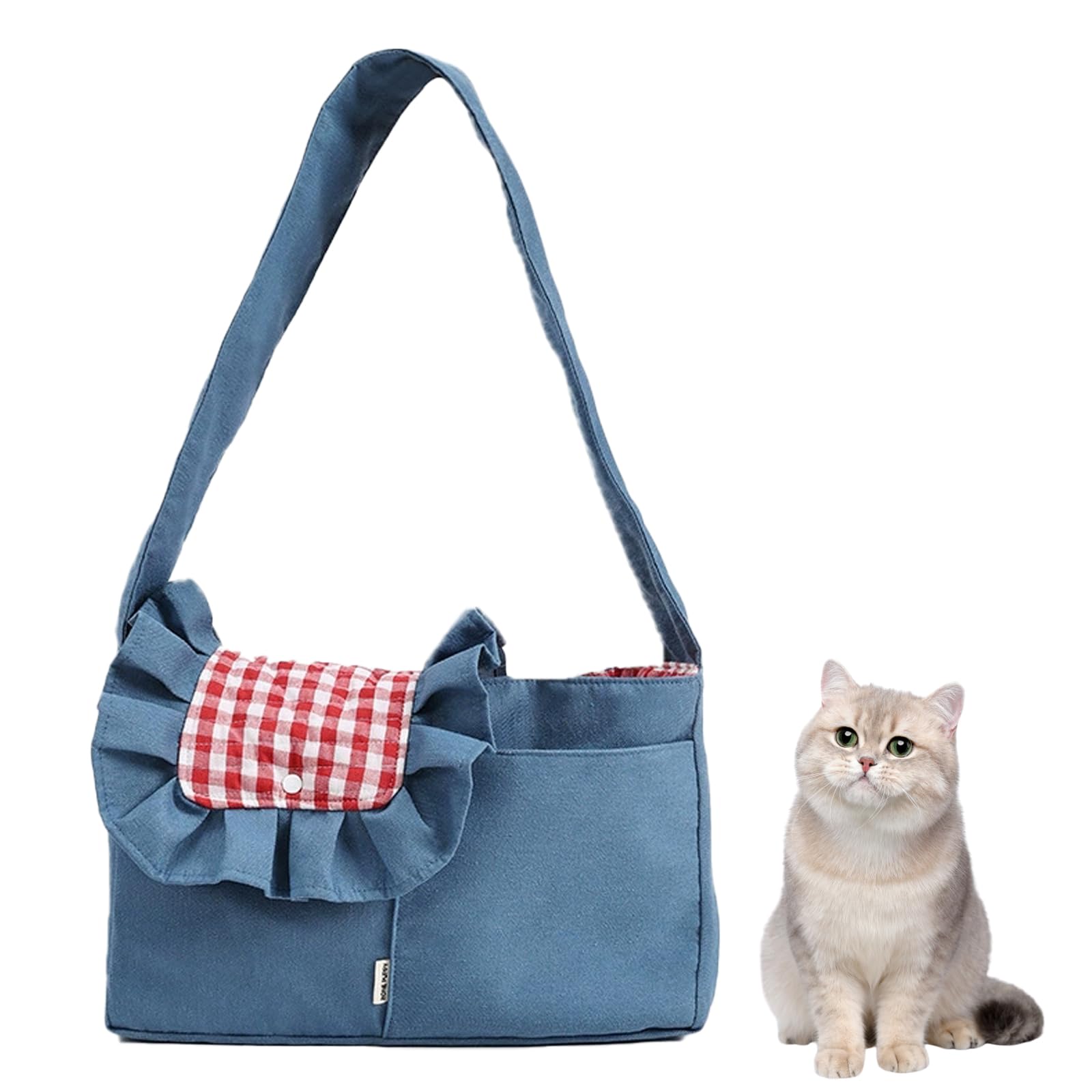 Bolsa transportadora para mascotas estilo picnic, plegable, para perros y gatos, mochila de hombro acolchada ancha con clip de correa a prueba de fugas para viajes al aire libre (azul)