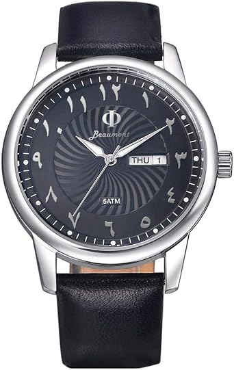 Orologio da polso con numeri arabi dal design elegante e minimalista. Cassa  in acciaio inox e cinturino in vera pelle. 5 ATM. Segnalibri in alfabeto  arabo. - HAKVS Constelation Silver : Amazon.it: Orologi