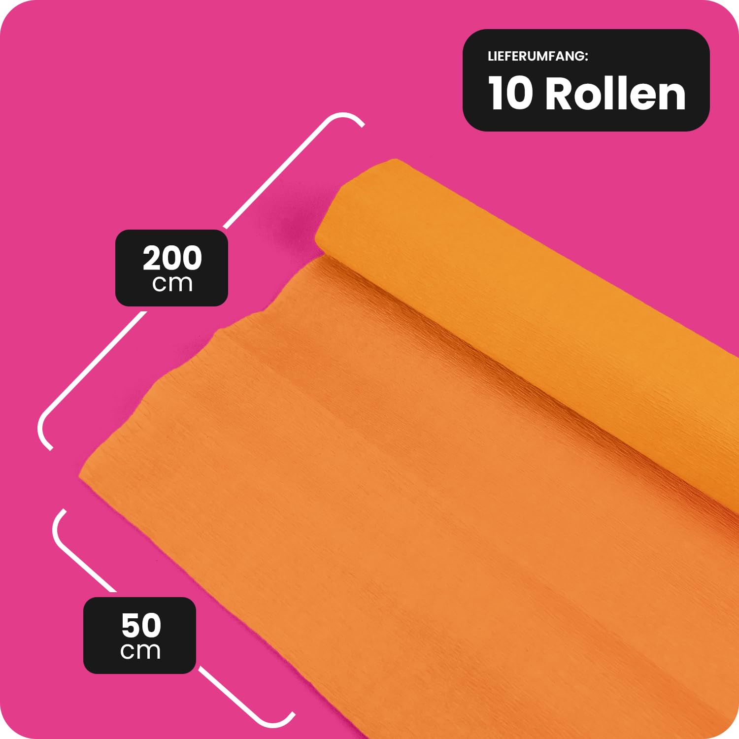 Papier Crépon Orange - Rouleau 2,50 M X 0,50 M - Décorations Fête, Activités Manuelles - 12