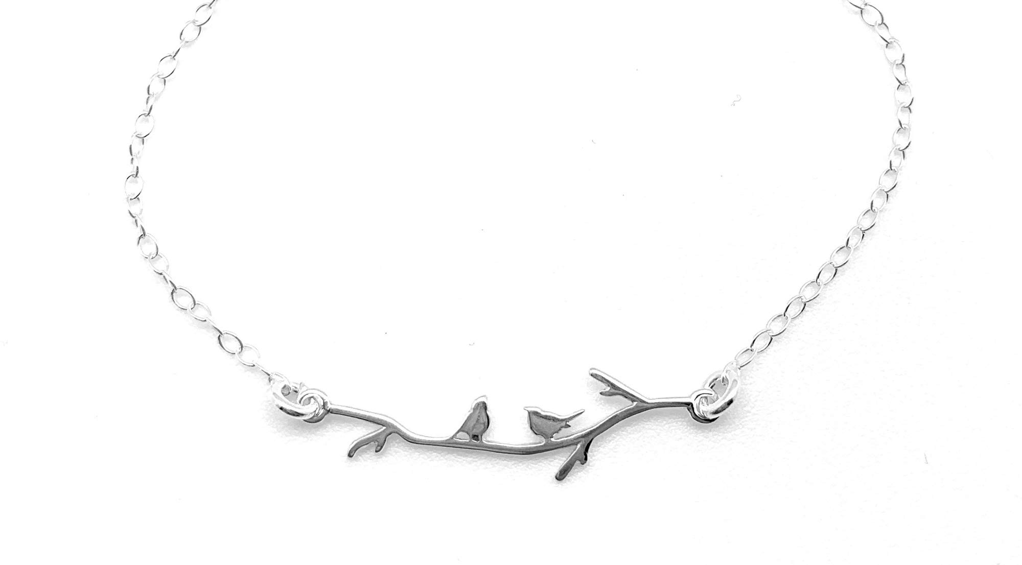 Tiny Birds on Branch Sterling Silver Charm Necklace Wren (Generic Handmade "Card")