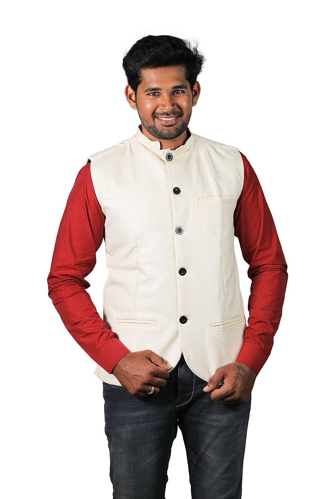 prakasam cotton Men's Cotton Blend Nehru Jacket( Sleeveless wait coat)- Colour : Off white-picture-12