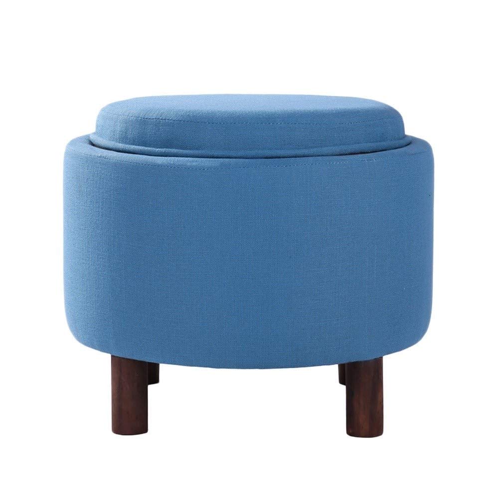 Pouf repose-pieds rembourré bleu avec coffre à jouets rond