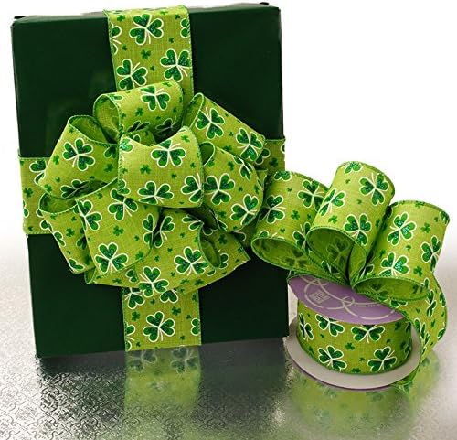 2 1/2" X 10 Yards St Patrick Shamrock Natural Ribbon