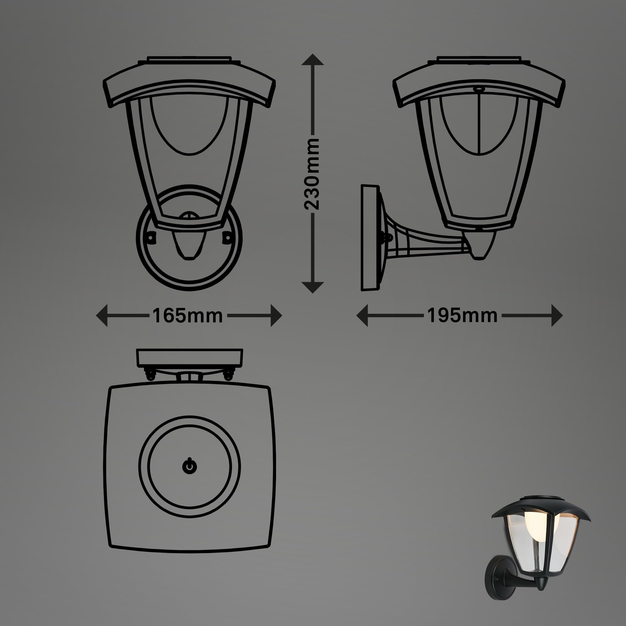 Briloner - Lampada da parete a LED touch, dimmerabile su più livelli, batteria sostituibile, lampada con batteria, esterna, illuminazione da parete esterna, lampada esterna, 23x19,5x16,5 cm, nero