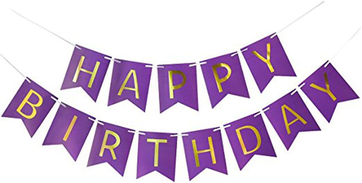 Purple Happy Birthday Banner, Purple Card Happy Birthday Banner, Golden Letters For Birthday Party
