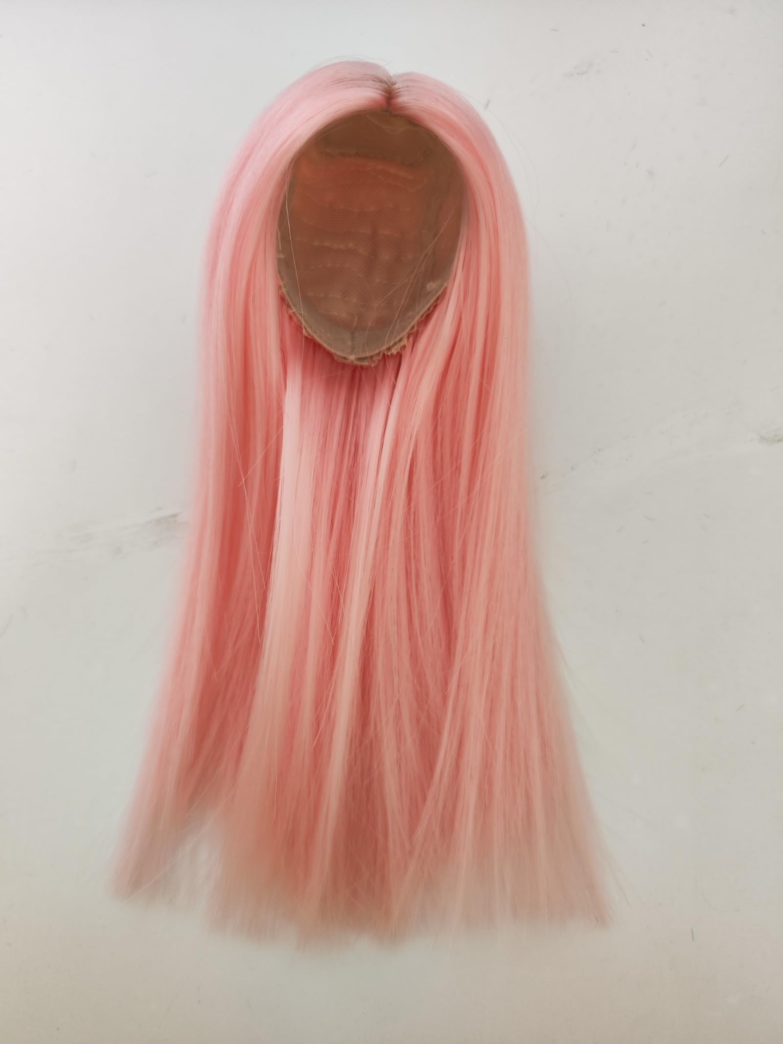 1/6 Head Circumference 6-7inch (16-17cm) bjd Doll Hair high Temperature Fiber Medium Parting Long Straight Wig Light Pink