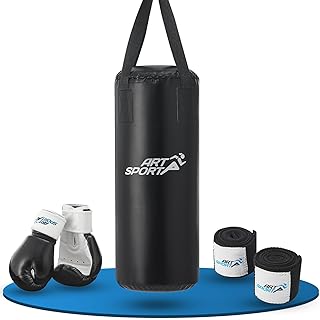 ArtSport sacco da boxe per bambini - sacco da boxe da 8 kg sospeso, inclusi guantoni da boxe, fasce e supporto da soffitto - set sportivo ideale per il pugilato dai 6 anni