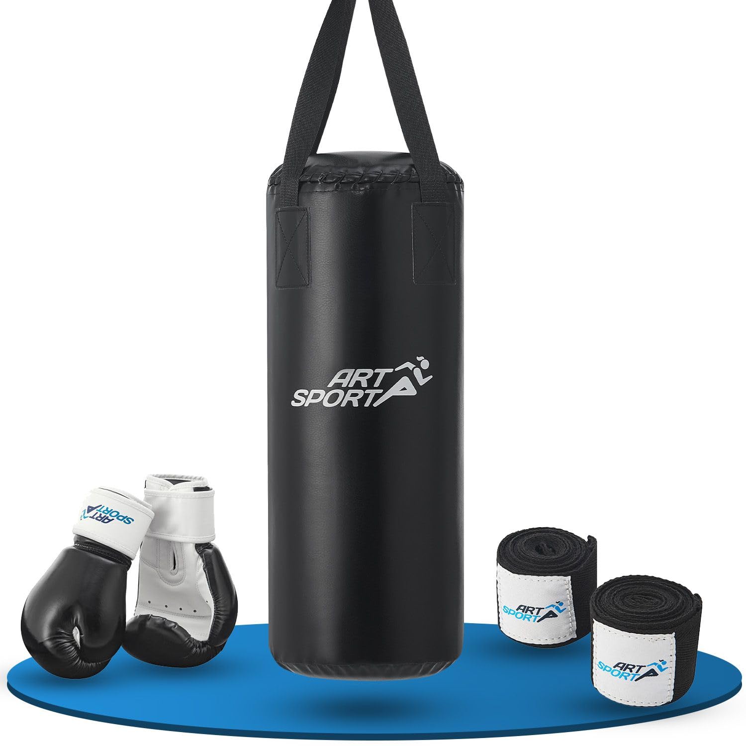 ArtSport Sac de Frappe Enfant avec Gants remplis et Suspendus, Ensemble Punching Ball 10 kg avec Bandages et Support Plafond - Dès 6 Ans - Ensemble de Boxe Sac de Boxe Kickboxing