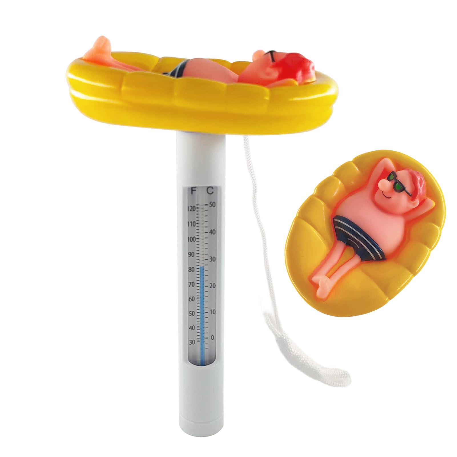 Termómetro de Piscina,Termómetro Flotante para Piscina,Termómetros Legible con Cuerda,para Piscina,Escala Celsius,Para Spas,Piscinas,Acuarios,Estanques