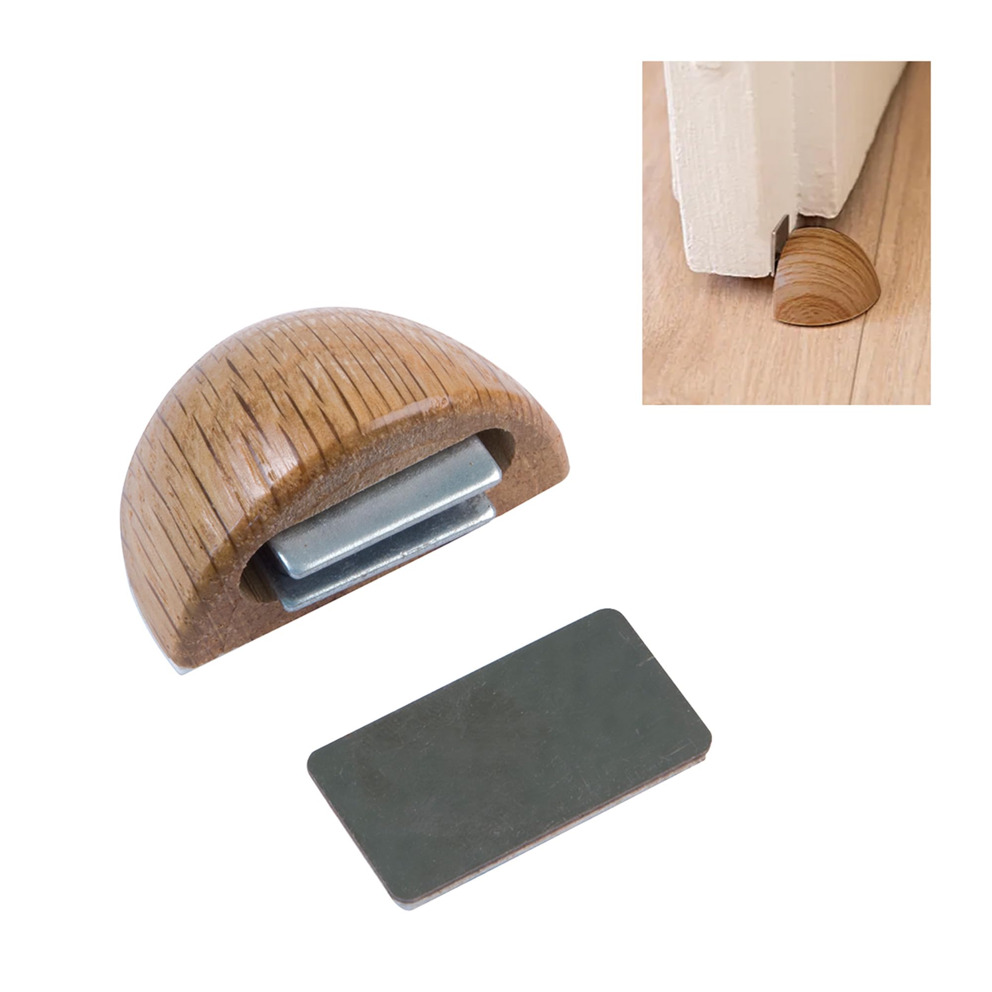 Amig Oak - Adhesive Magnetic Stop For Passage Doors - 48 X 25 Mm - Model 407 - Finish - Floor Fixing - Easy Installation