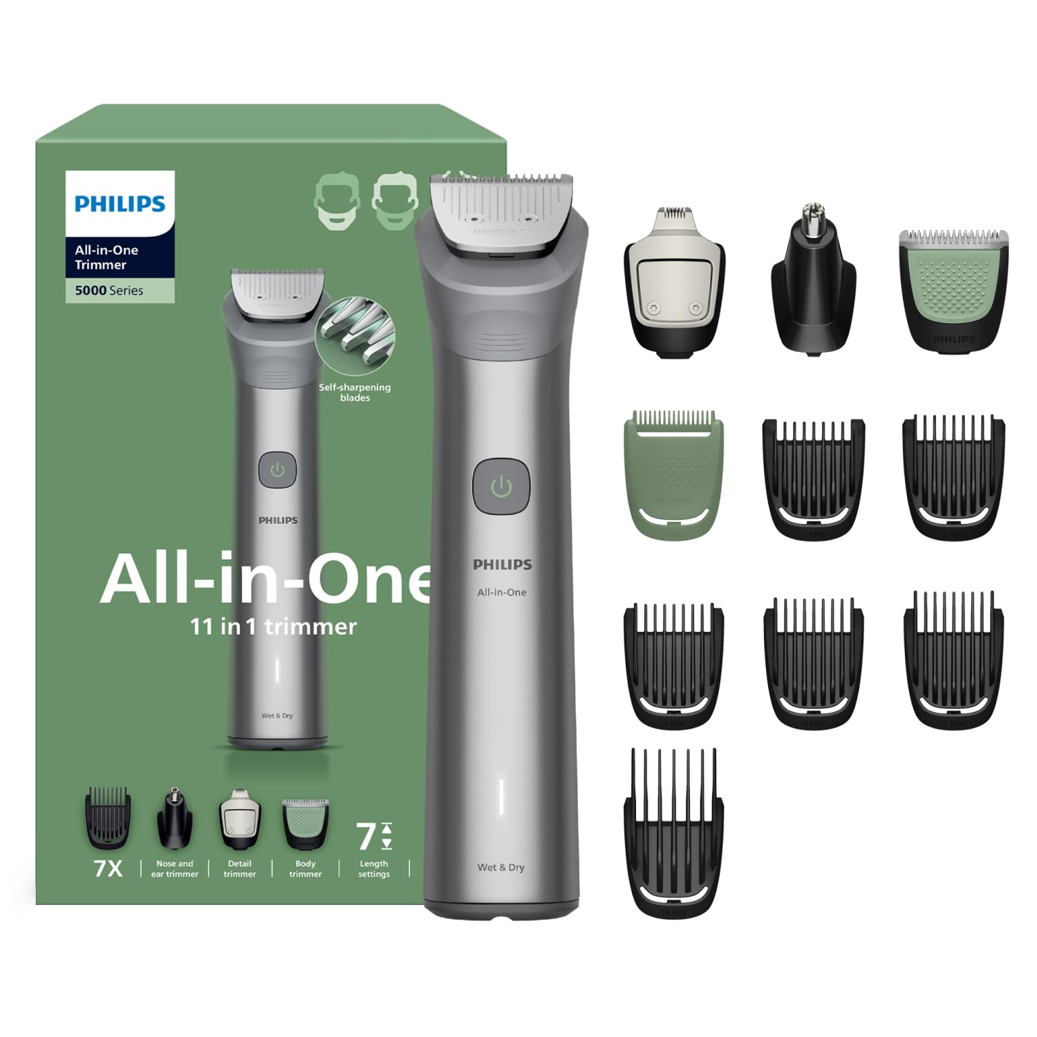 Philips All-in-One Trimmer 5000 Serisi MG5932/15, 11'i 1 Arada Erkek Bakım Seti, Yüz Saç Vücut için