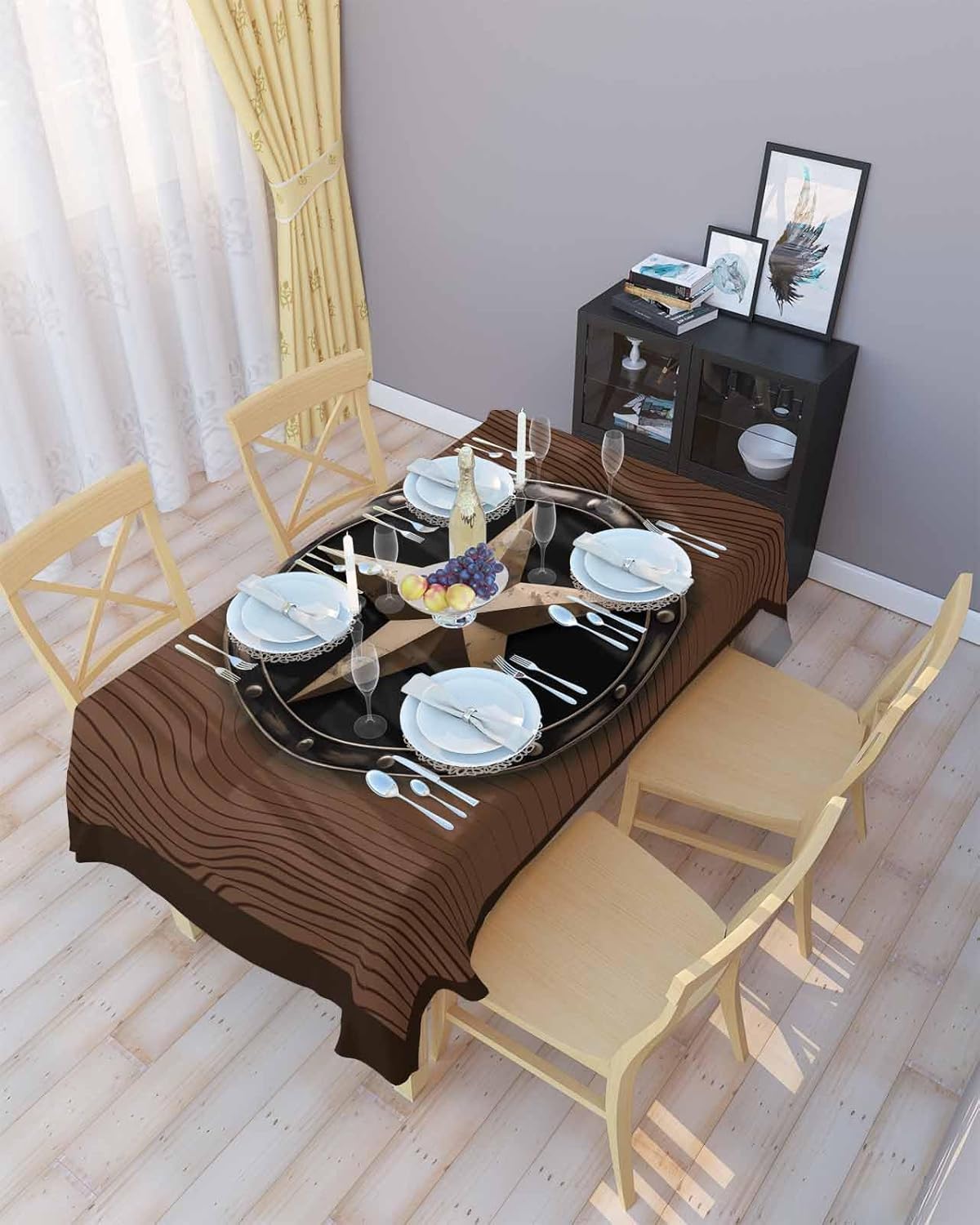 Rectangle Tablecloth 60x102inch, Western Texas Star, Vinyl Table Covers Waterproof Oilcloth Table Cloth Linens, Decorative Farmhouse Tablecloths for Outdoor Dining Wedding Party Camping, Rustic Wood