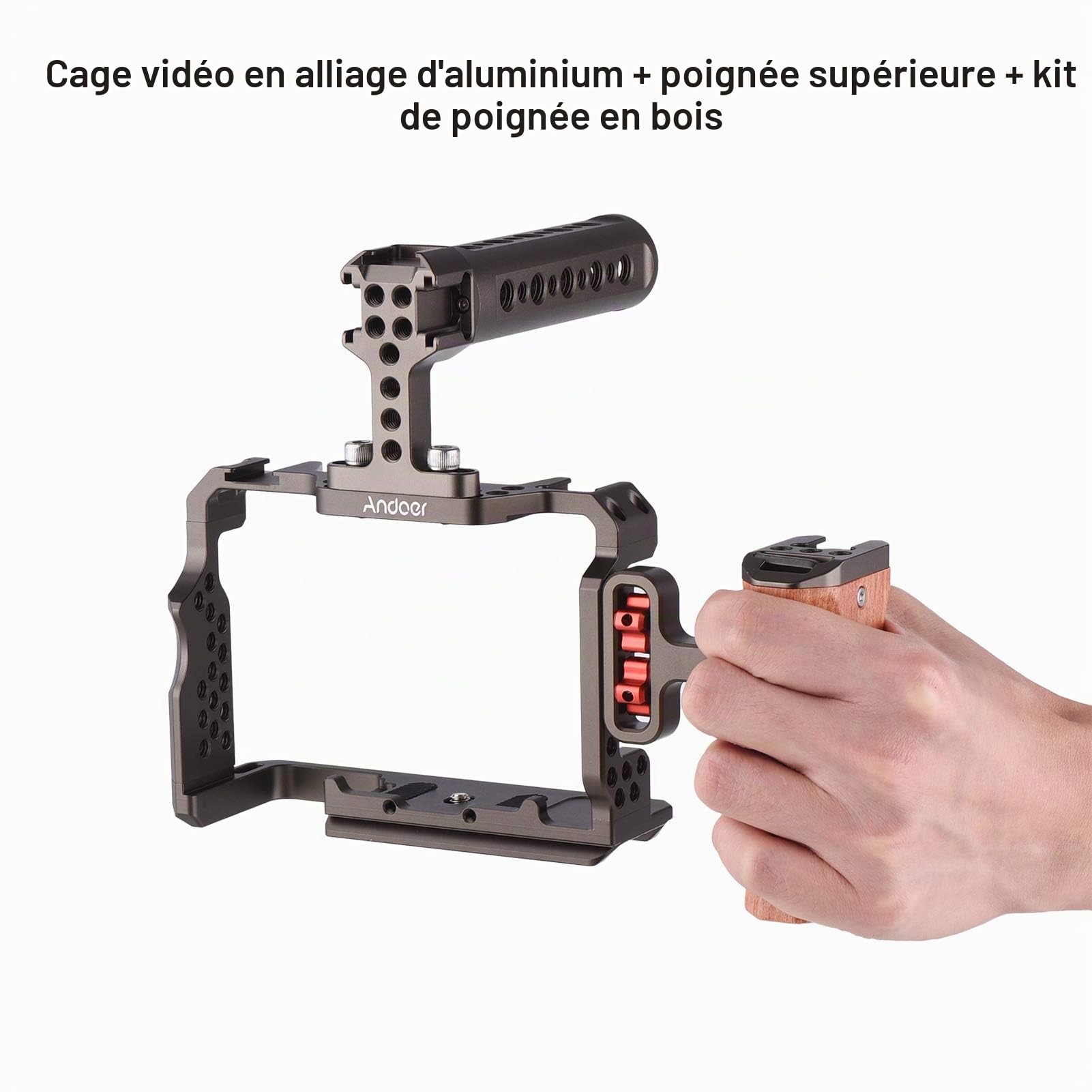 Andoer Camera Rig Kit de Rechange en Alliage d'aluminium avec poignée en Bois sur la poignée supérieure de la vidéo pour Sony A7R III, A7 II, A7III