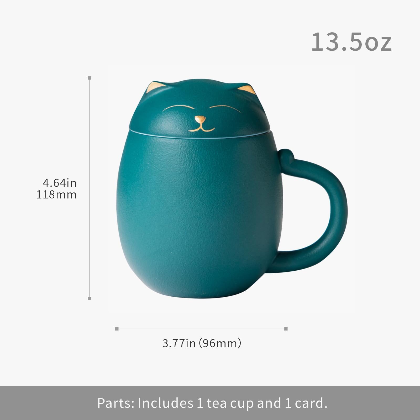 HEER Cat Tea Cup with Infuser and Lid, Cute Tea Mug with Strainer for Steeping Loose Leaf, Ceramic Teacup Birthday Christmas Cat Lover Gifts for Women, Men, Mom, Sisters, besties. (Green)